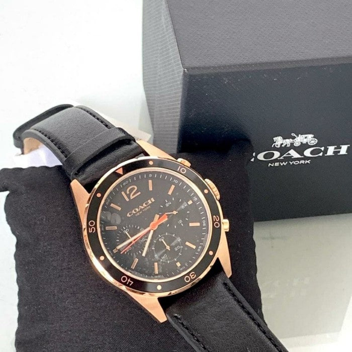 Coach Sullivan Chronograph Black Dial Black Leather Strap Watch for Men - 14602087 Buy Now By Coach