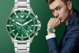 Emporio Armani Diver Chronograph Green Dial Silver Steel Strap Watch For Men - AR11500 Buy Now By Emporio Armani