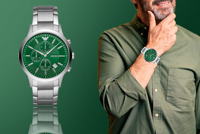 Emporio Armani Renato Chronograph Green Dial Silver Steel Strap Watch For Men - AR11507 Buy Now By Emporio Armani