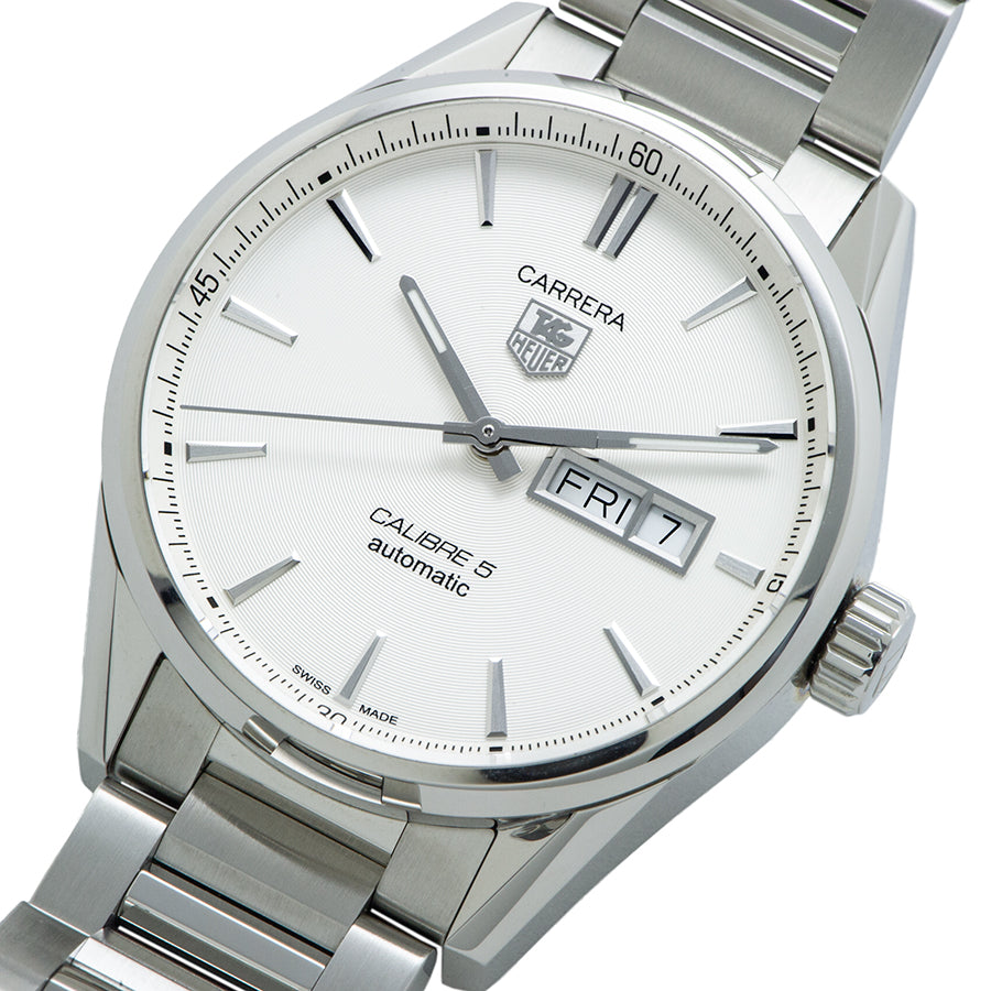 Tag Heuer Carrera Calibre 5 Automatic White Dial Silver Steel Strap Watch for Men - WAR201B.BA0723 Buy Now By Tag Heuer