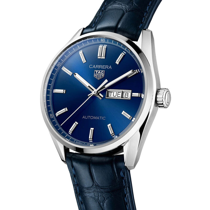 Tag Heuer Carrera Calibre 5 Automatic Blue Dial Blue Leather Strap Watch for Men - WAR201E.FC6292 Buy Now By Tag Heuer