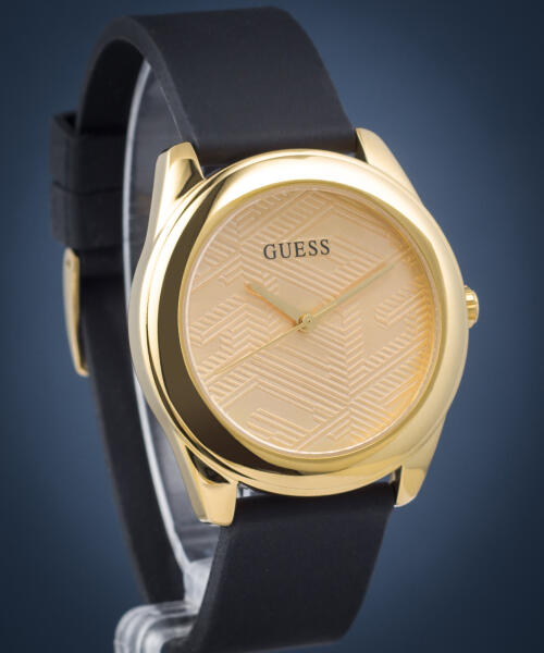 Guess Cubed Analog Gold Dial Black Silicone Strap Watch For Women - GW0665L1 Buy Now By Guess