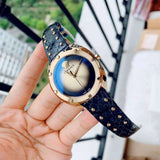 Versace Shadov Quartz Gold Dial Black Leather Strap Watch for Women - VEBM00318 Buy Now By Versace