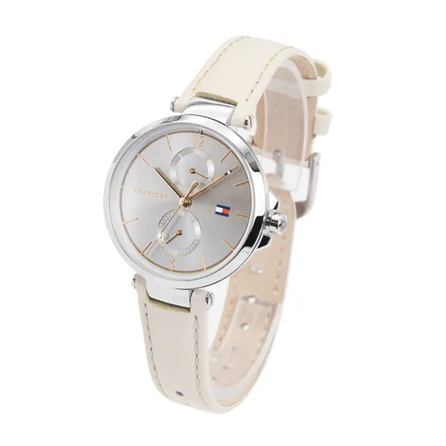 Tommy Hilfiger Angela Silver Dial Cream Leather Strap Watch for Women - 1782123 Buy Now By Tommy Hilfiger