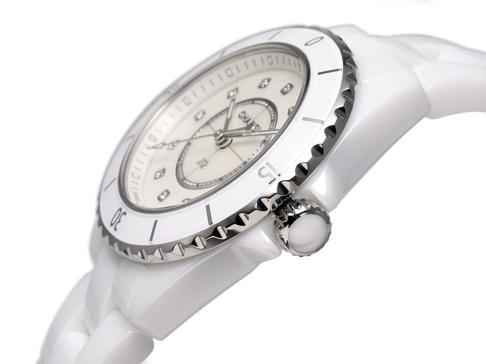 Chanel J12 Diamonds Mother of Pearl White Dial White Steel Strap Watch for Women - J12 H5704 Buy Now By Chanel