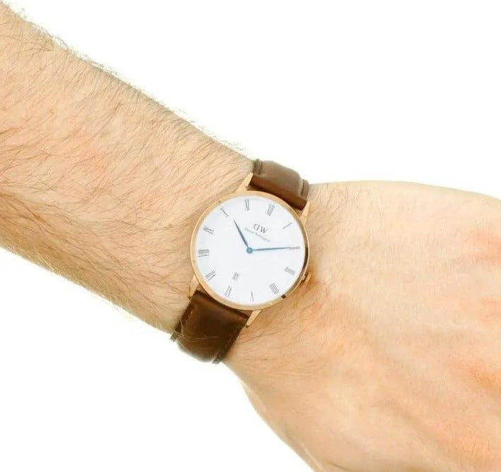 Daniel Wellington Dapper Bristol White Dial Brown Leather Strap Watch For Men - DW00100086 Buy Now By Daniel Wellington