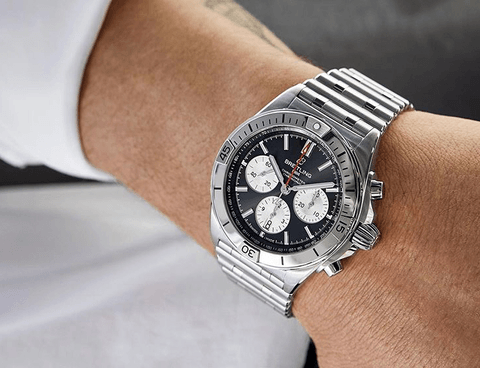 Breitling Chronomat B01 42mm Black Dial Silver Steel Strap Watch for Men - AB0134101B1A1 Buy Now By Breitling