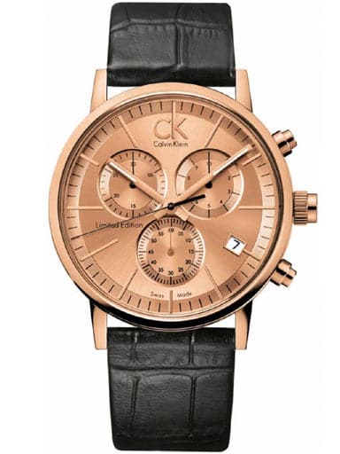 Calvin Klein Post Minimal Chronograph Rose Gold Dial Black Leather Strap Watch for Men - K7627201 Buy Now By Calvin Klein