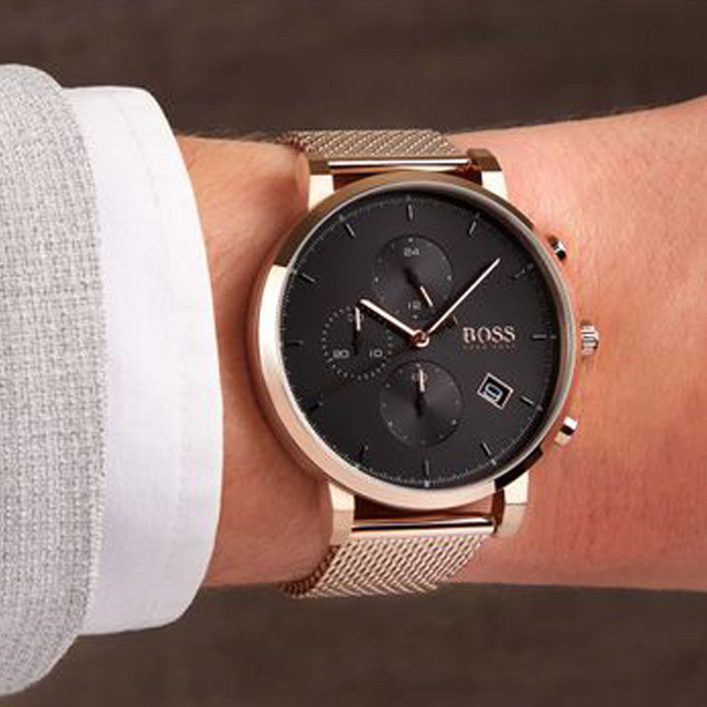 Hugo Boss Integrity Black Dial Gold Mesh Bracelet Watch for Men - 1513808 Buy Now By Hugo Boss