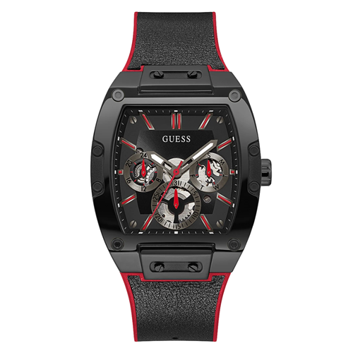 Guess Phoenix Multifunction Black Dial Black & Red Rubber Strap Watch for Men - GW0202G7 Buy Now By Guess