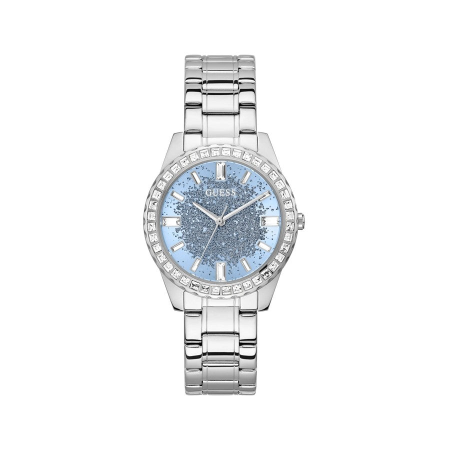 Guess Glitter Burst Diamonds Blue Dial Silver Steel Strap Watch for Women - GW0405L1 Buy Now By Guess
