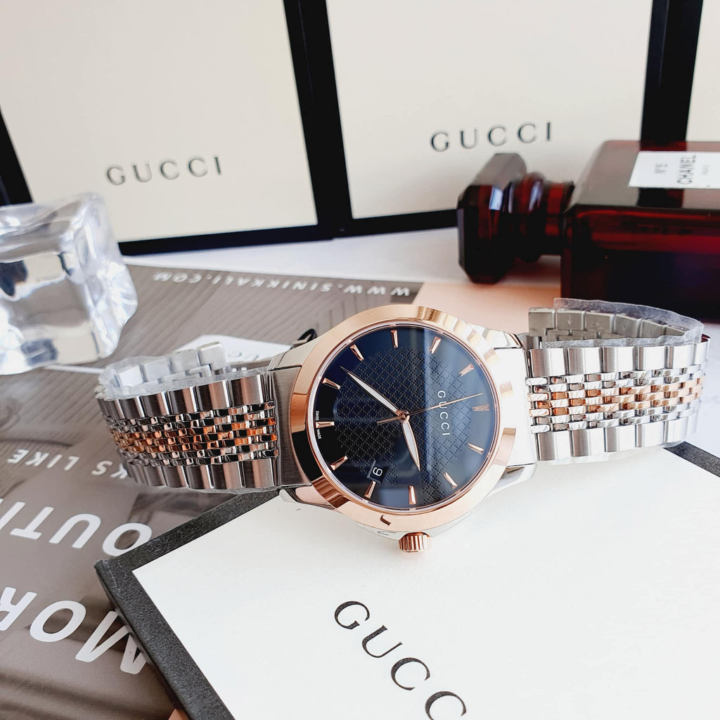 Gucci G Timeless Black Dial Two Tone Steel Strap Watch For Men - YA126410 Buy Now By Gucci