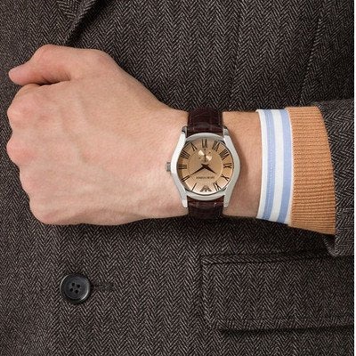 Emporio Armani Classic Quartz Beige Dial Brown Leather Strap Watch For Men - AR0646 Buy Now By Emporio Armani