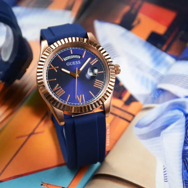 Guess Connoisseur Blue Dial Blue Silicone Strap Watch For Men - GW0335G2 Buy Now By Guess