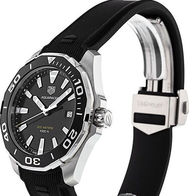 Tag Heuer Aquaracer Quartz Black Dial Black Rubber Strap Watch for Men - WAY101A.FT6141 Buy Now By Tag Heuer