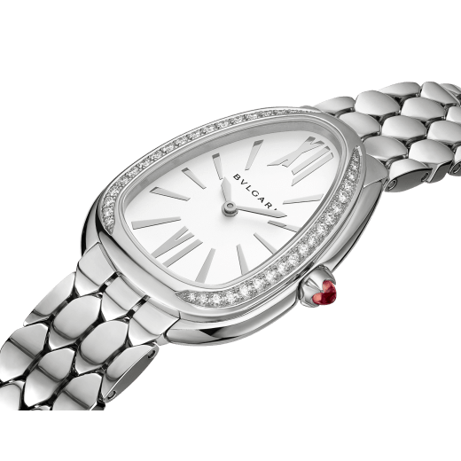 Bvlgari Serpenti Seduttori Diamonds Silver Dial Silver Steel Strap Watch for Women - SERPENTI103361 Buy Now By Bvlgari
