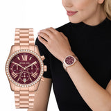 Michael Kors Lexington Chronograph Red Dial Rose Gold Steel Strap Watch For Women - MK7275 Buy Now By Michael Kors