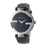 Gucci G Interlocking Black Dial Black Leather Strap Watch For Women - YA133501 Buy Now By Gucci
