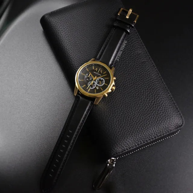 Armani Exchange Outerbanks Chronograph Black Dial Black Leather Strap Watch For Men - AX7133 Buy Now By Armani Exchange