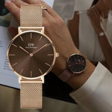 Daniel Wellington Petite Melrose Brown Dial Rose Gold Mesh Strap Watch For Women - DW00100477 Buy Now By Daniel Wellington