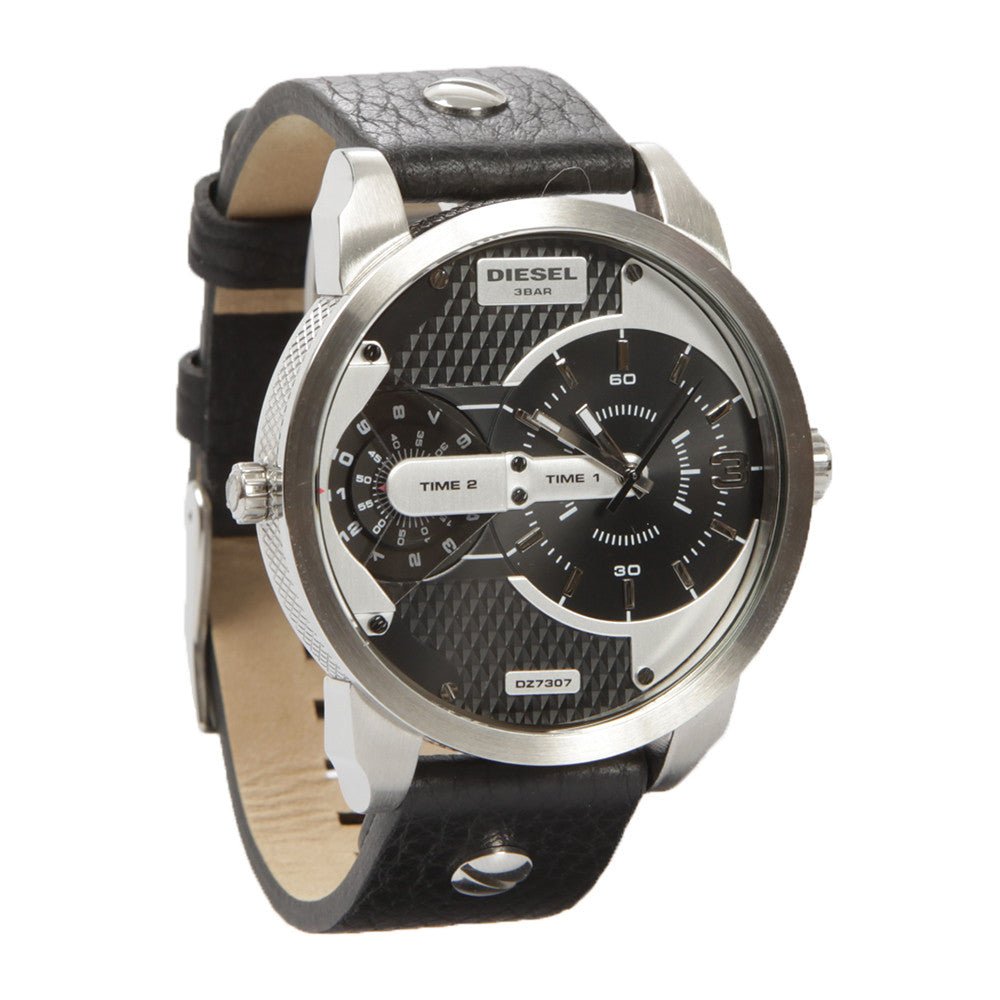 Diesel Mini Daddy Black Silver Dial Black Leather Strap Watch For Men - DZ7307 Buy Now By Diesel