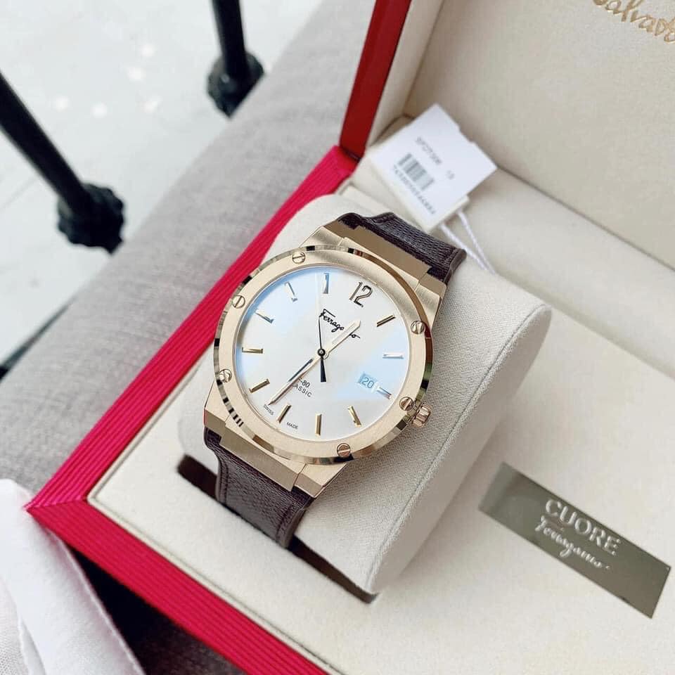 Salvatore Ferragamo F-80 Classic White Dial Brown Leather Strap Watch for Men - SFDT00819 Buy Now By Salvatore Ferragamo