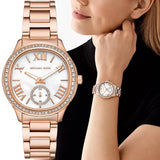Michael Kors Sage Three-Hand Mother of Pearl White Dial Rose Gold Steel Strap Watch for Women - MK4806 Buy Now By Michael Kors
