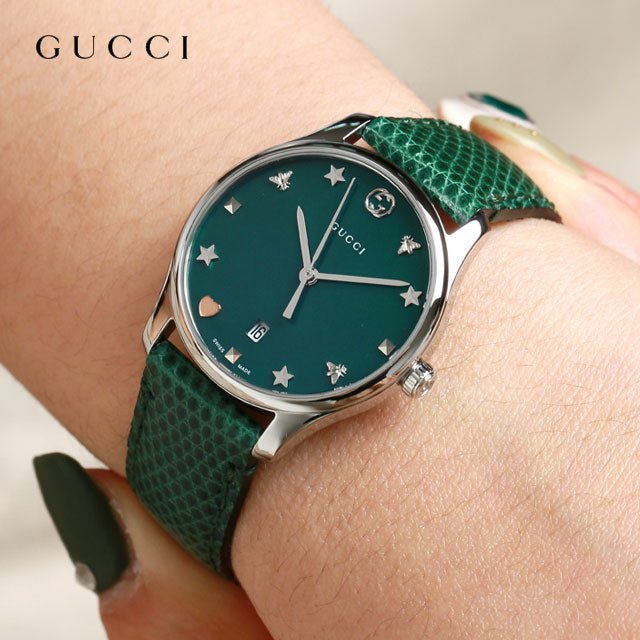 Gucci G-Timeless Green Mother of Pearl Dial Green Leather Strap Watch For Women - YA126585 Buy Now By Gucci