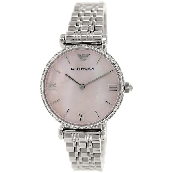 Emporio Armani Classic Gianni T Bar Crystals Pink Dial Silver Steel Strap Watch For Women - AR1781 Buy Now By Emporio Armani