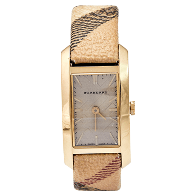 Burberry Pioneer Gold Dial Haymarket Beige Leather Strap Watch for Women - BU9509 Buy Now By Burberry