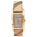 Burberry Pioneer Gold Dial Haymarket Beige Leather Strap Watch for Women - BU9509 Buy Now By Burberry