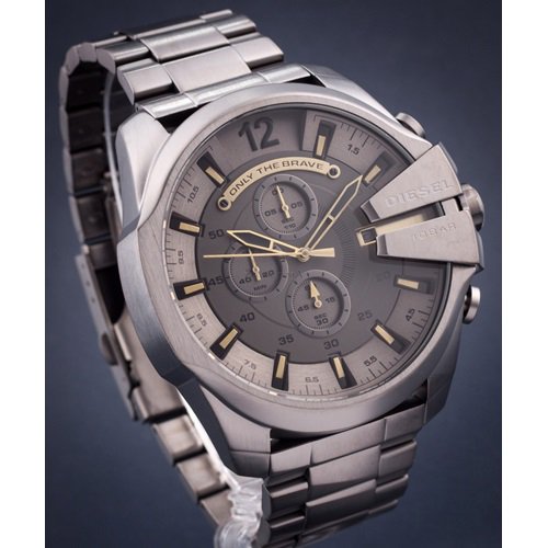 Diesel Mega Chief Chronograph Grey Dial Grey Steel Strap Watch For Men - DZ4466 Buy Now By Diesel