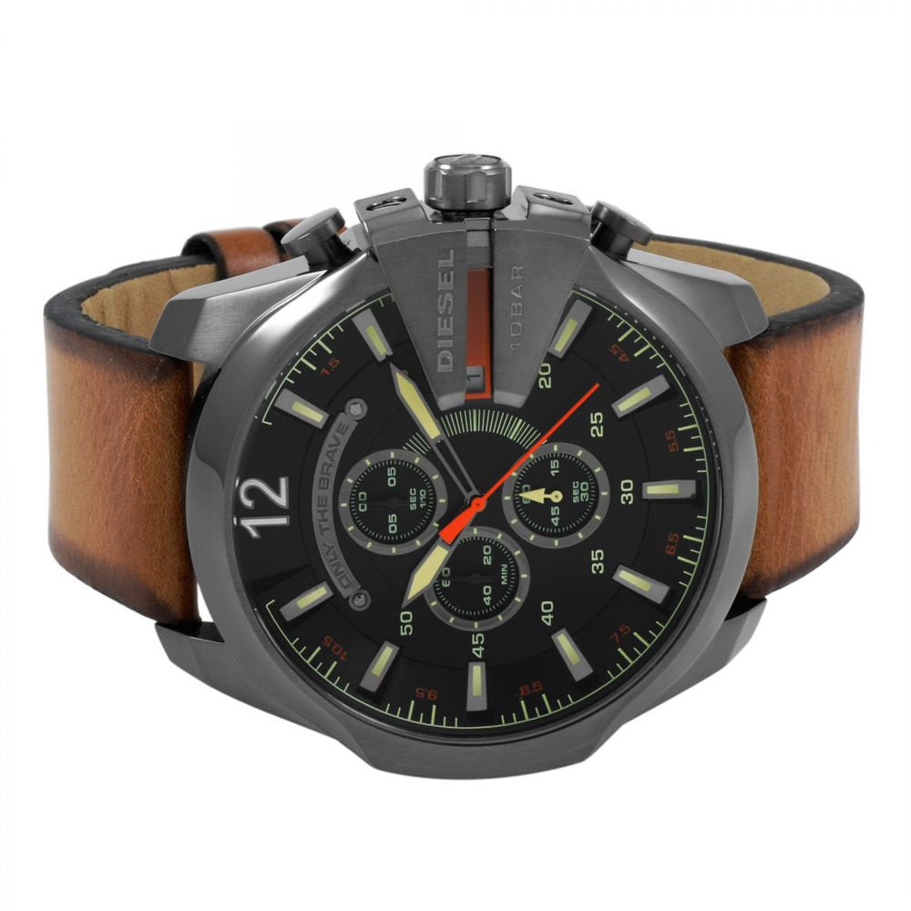 Diesel Mega Chief Chronograph Black Dial Brown Leather Strap Watch For Men - DZ4343 Buy Now By Diesel