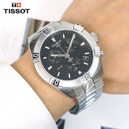 Tissot T Classic PR 100 Sport Chronograph Black Dial Silver Steel Strap Watch for Men - T101.617.11.051.00 Buy Now By Tissot