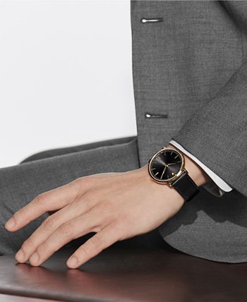 Movado Ultra Slim Black Dial Black Leather Strap Watch For Men - 0607087 Buy Now By Movado