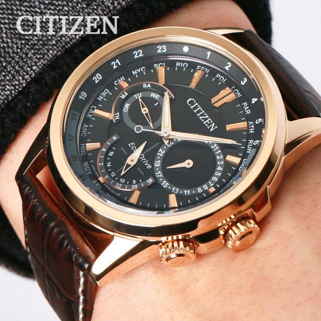 Citizen Eco Drive Calendrier Black Dial Brown Leather StrapWatch For Men - BU2023-12E Buy Now By Citizen