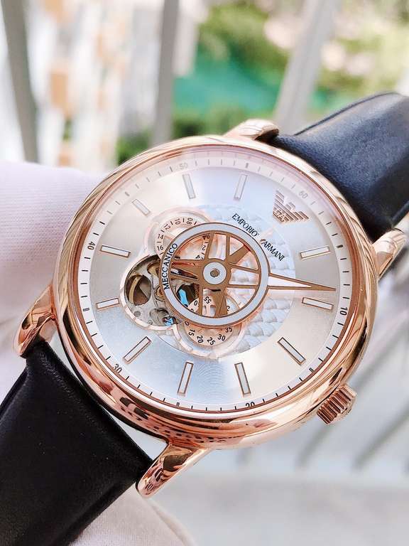 Emporio Armani Luigi Automatic Silver Dial Black Leather Strap Watch For Men - AR60013 Buy Now By Emporio Armani