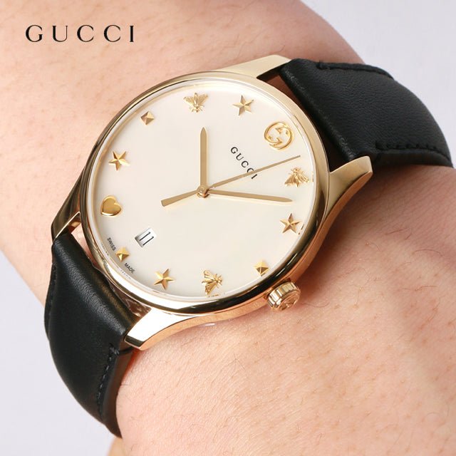 Gucci G-Timeless Mother of Pearl Dial Black Leather Strap Watch For Women - YA1264044 Buy Now By Gucci