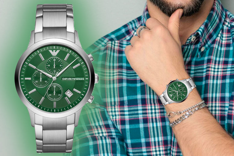 Emporio Armani Renato Chronograph Green Dial Silver Steel Strap Watch For Men - AR11507 Buy Now By Emporio Armani