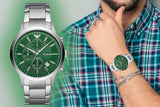 Emporio Armani Renato Chronograph Green Dial Silver Steel Strap Watch For Men - AR11507 Buy Now By Emporio Armani