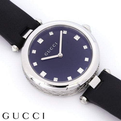 Gucci Diamantissima Diamonds Black Dial Black Leather Strap Watch For Women - YA141403 Buy Now By Gucci