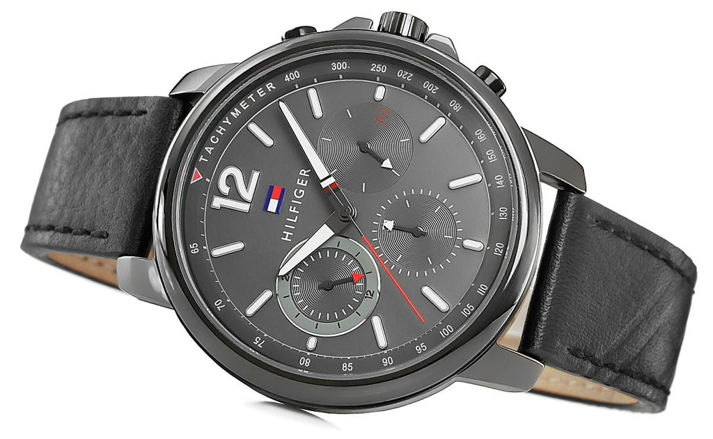 Tommy Hilfiger London Chronograph Grey Dial Black Leather Strap Watch for Men - 1791533 Buy Now By Tommy Hilfiger