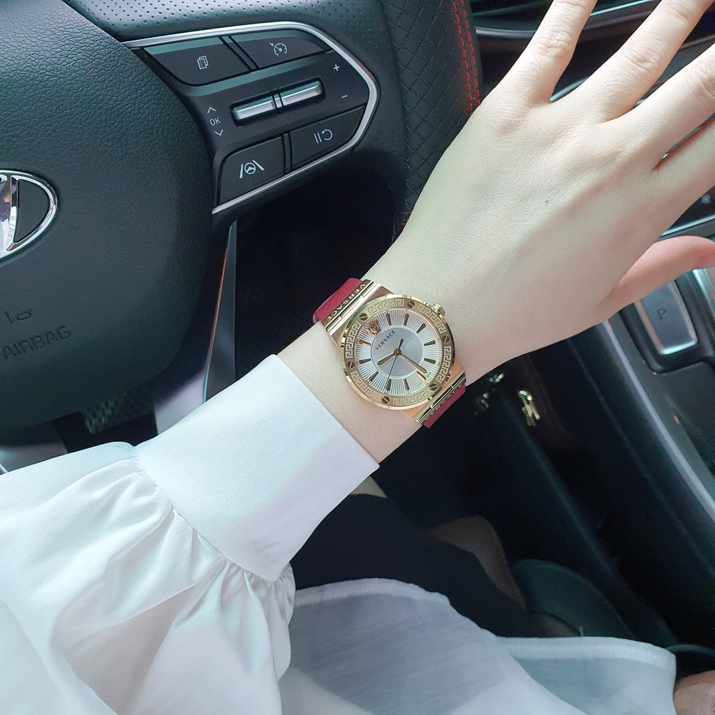 Versace Greca Silver Dial Red Leather Strap Watch for Women - VEVH00420 Buy Now By Versace