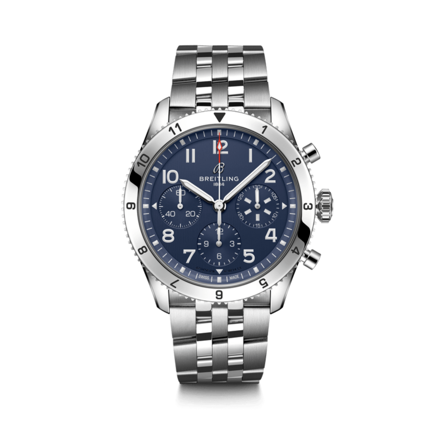 Breitling Avi Chronograph 42 Tribute to Vought F4U Corsair Blue Dial Silver Steel Strap Watch for Men - A233801A1C1A1 Buy Now By Breitling