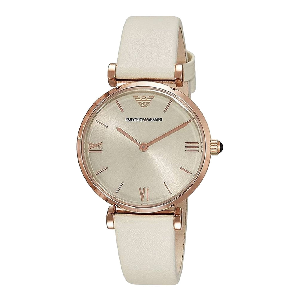 Emporio Armani Gianni T Bar Light Brown Dial White Leather Strap Watch For Women - AR1769 Buy Now By Emporio Armani