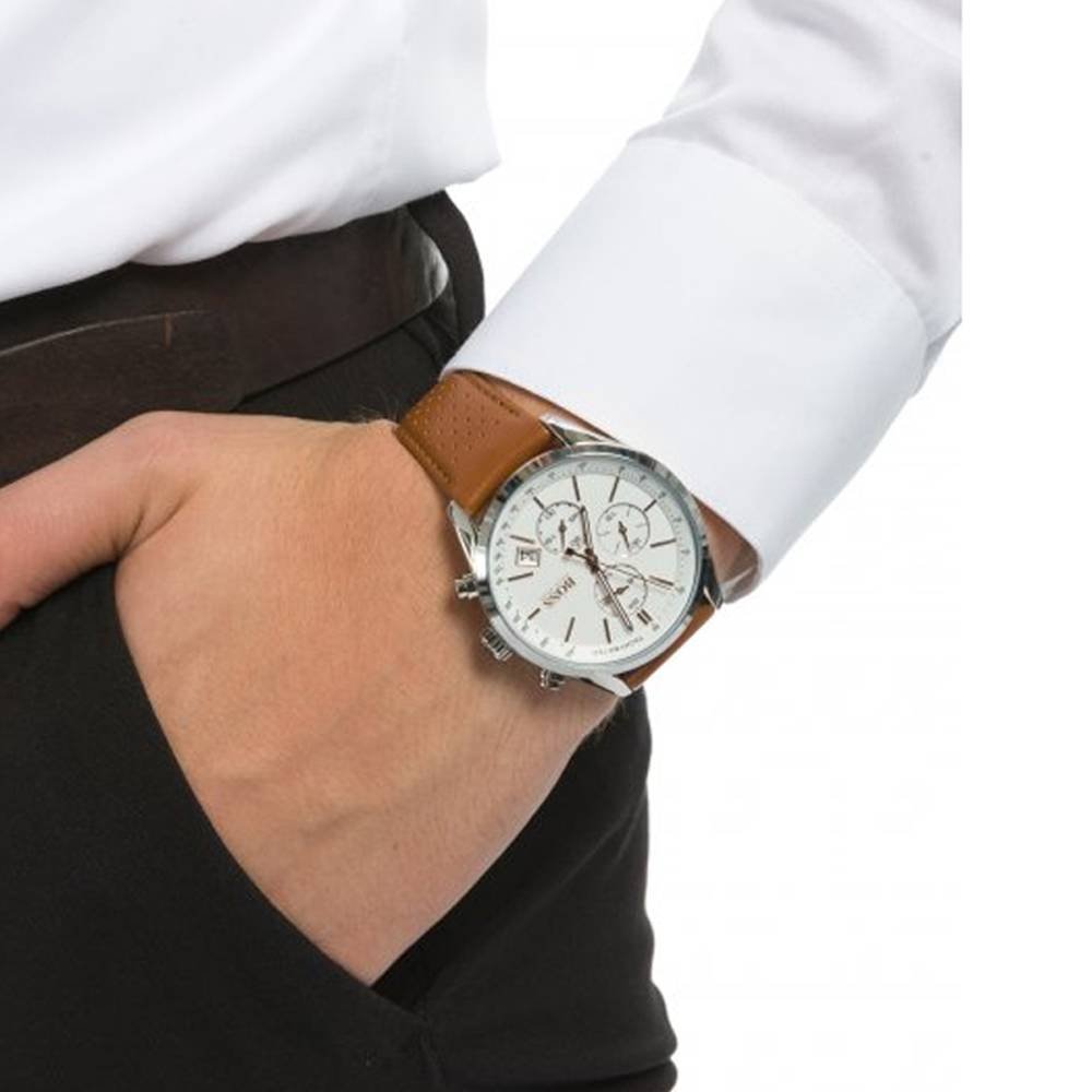 Hugo Boss Grand Prix White Dial Brown Leather Strap Watch for Men - 1513475 Buy Now By Hugo Boss