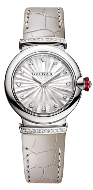 Bvlgari LVCEA Diamonds Silver Mother of Pearl Dial Silver Leather Strap Watch for Women - LVCEA103367 Buy Now By Bvlgari
