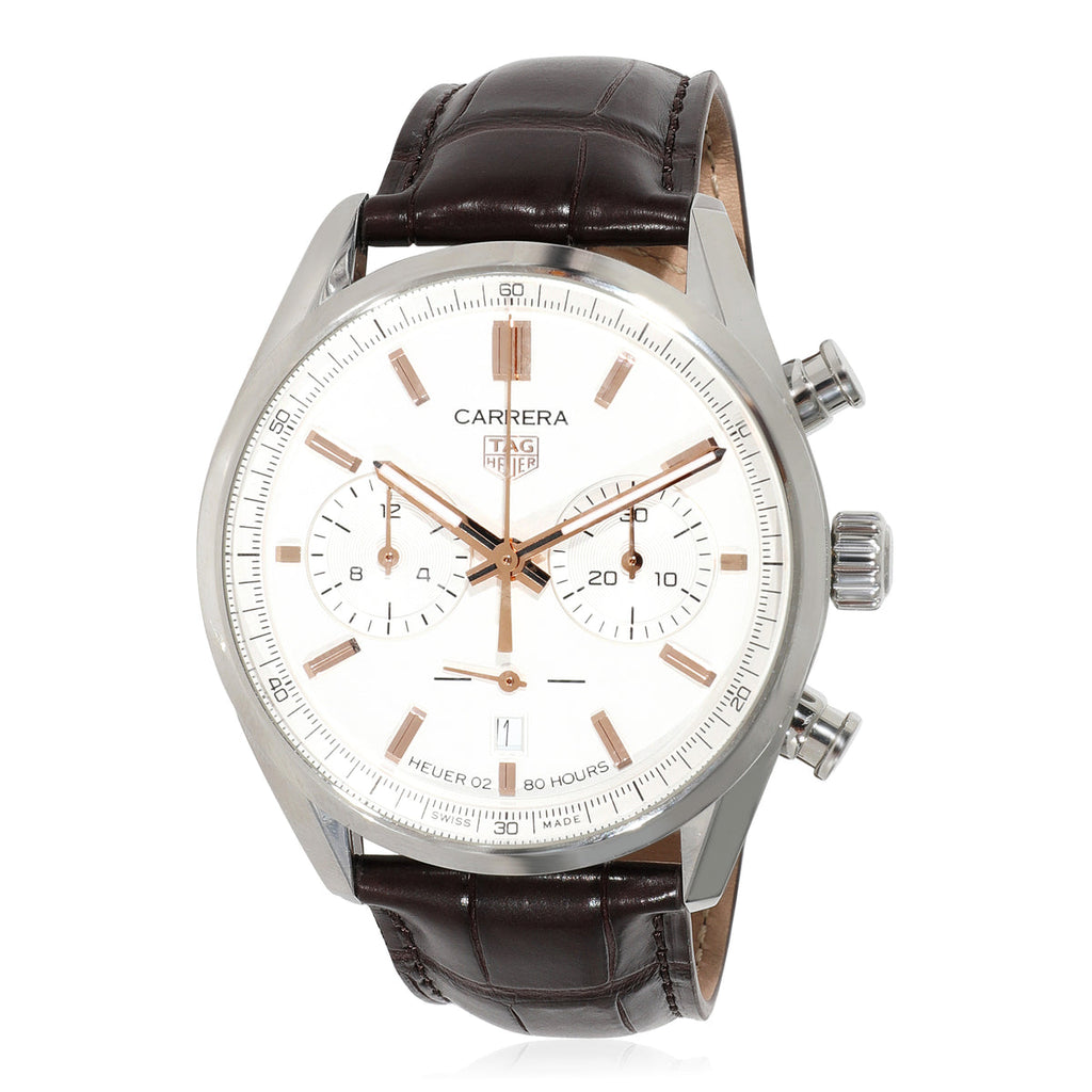 Tag Heuer Carrera Chronograph White Dial Brown Leather Strap Watch for Men - CBN2013.FC6483 Buy Now By Tag Heuer