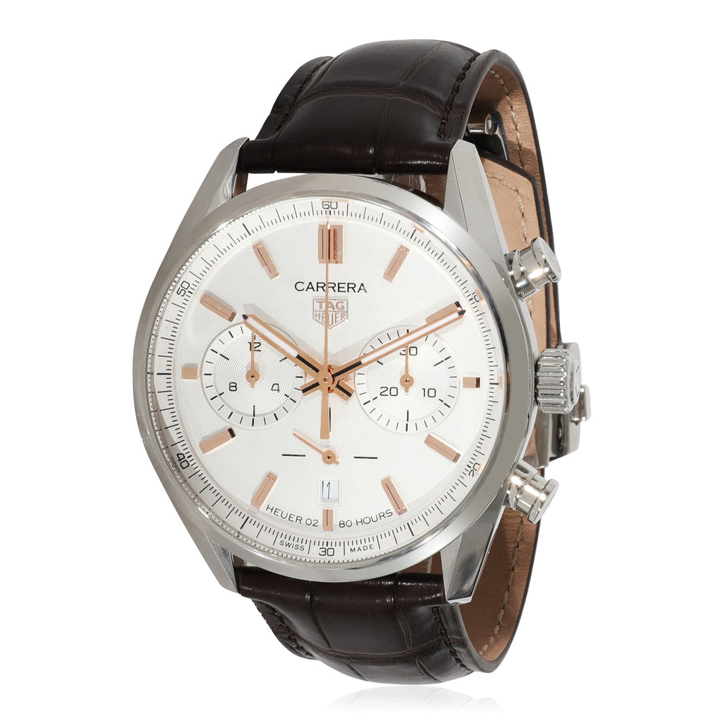 Tag Heuer Carrera Chronograph White Dial Brown Leather Strap Watch for Men - CBN2013.FC6483 Buy Now By Tag Heuer