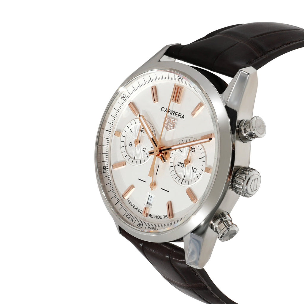 Tag Heuer Carrera Chronograph White Dial Brown Leather Strap Watch for Men - CBN2013.FC6483 Buy Now By Tag Heuer